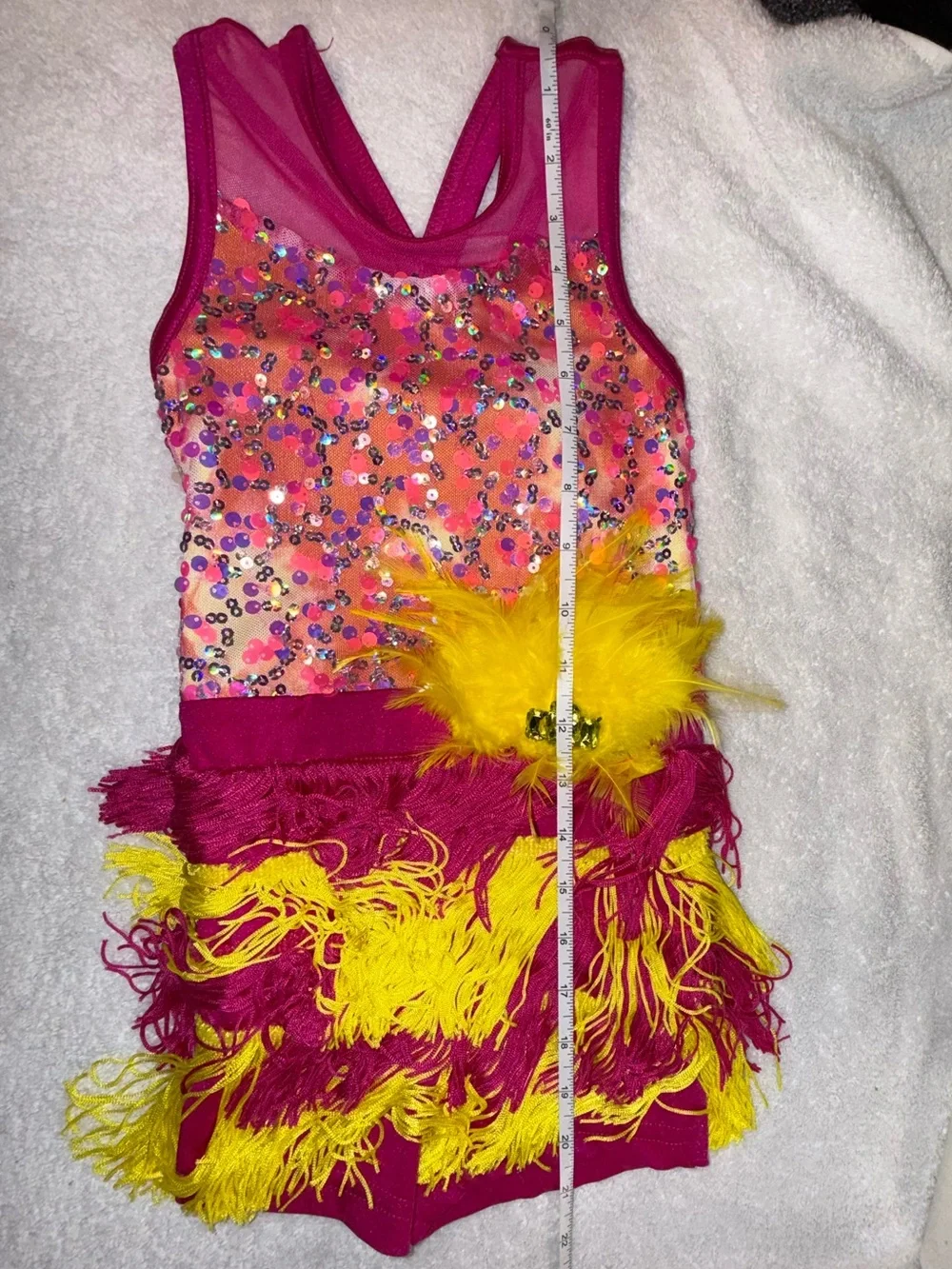 Weissman fuchsia and yellow sequin fringe dance costume‎
